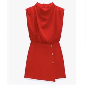 Zara Mock Neck Playsuit Red Sz Small